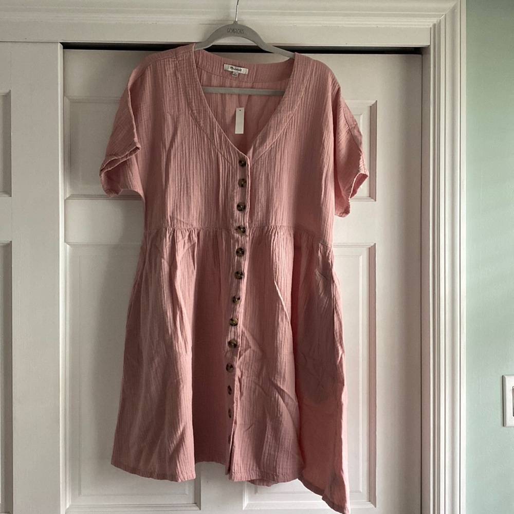 Madewell Pink Button-Front Mini Dress